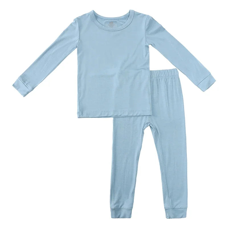 Bamboo Fiber Toddler Kids Pajamas Clothes Solid Hight Elasticity Breathable Sleepwear Set For 9M-5T Boy Girl Lounge wear