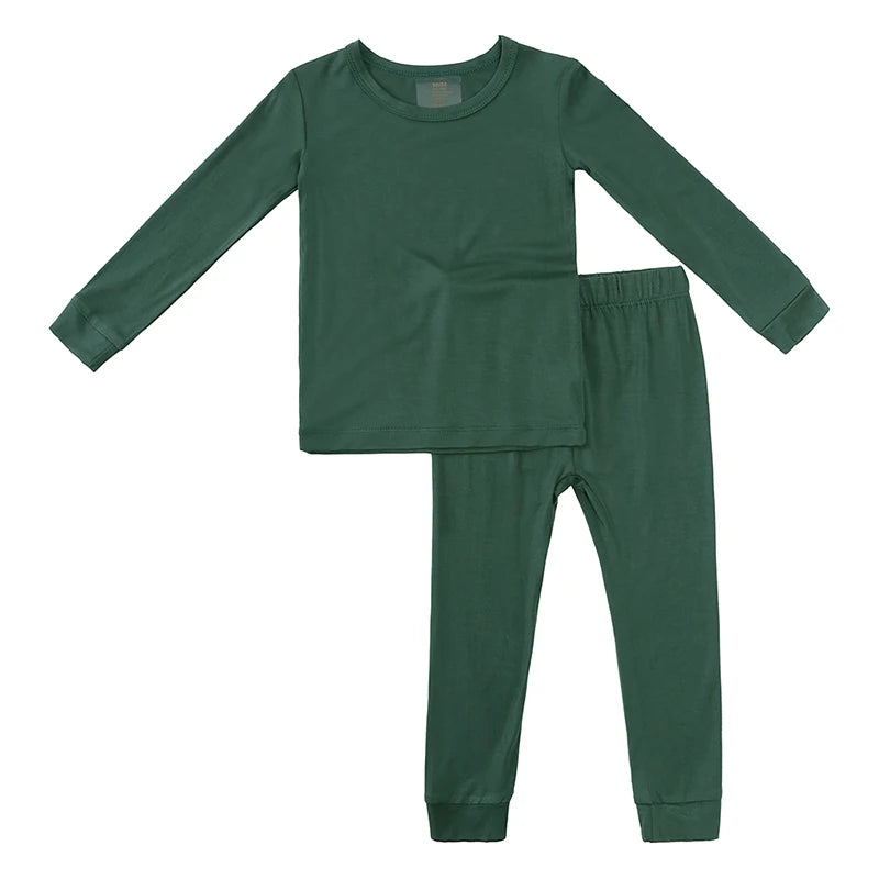 2024 Bamboo Fiber Toddler Kids Pajamas Clothes Solid Hight Elasticity Breathable Sleepwear Set For 9M-5T Boy Girl Loungewear