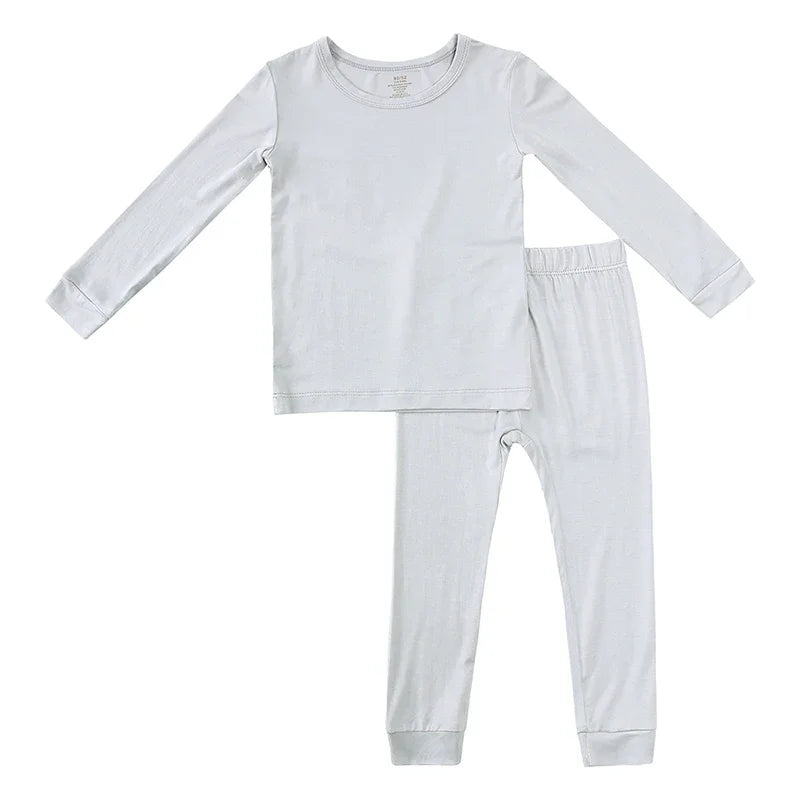 Bamboo Fiber Toddler Kids Pajamas Clothes Solid Hight Elasticity Breathable Sleepwear Set For 9M-5T Boy Girl Lounge wear