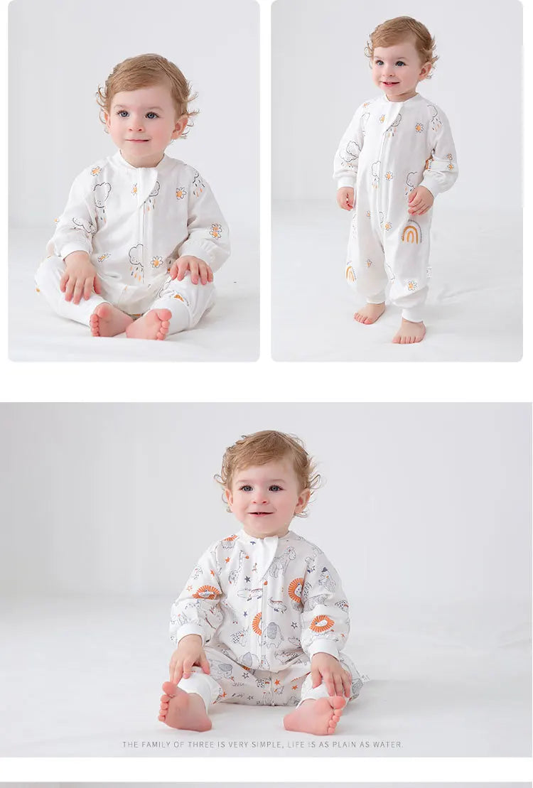 Baby Clothes Baby Sleeping Romper Pajamas Bamboo Fiber Zippe Detachable Long Sleeve Kids Boy Girls Nighty Clothes