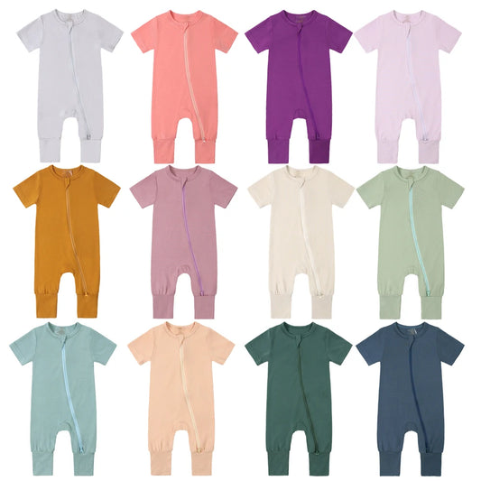 2024 Baby Summer Bamboo Fiber Romper Solid Long Pants Breathable Pajamas Newborn Boy Girls Lounge Sleepwear Clothes Bodysuit