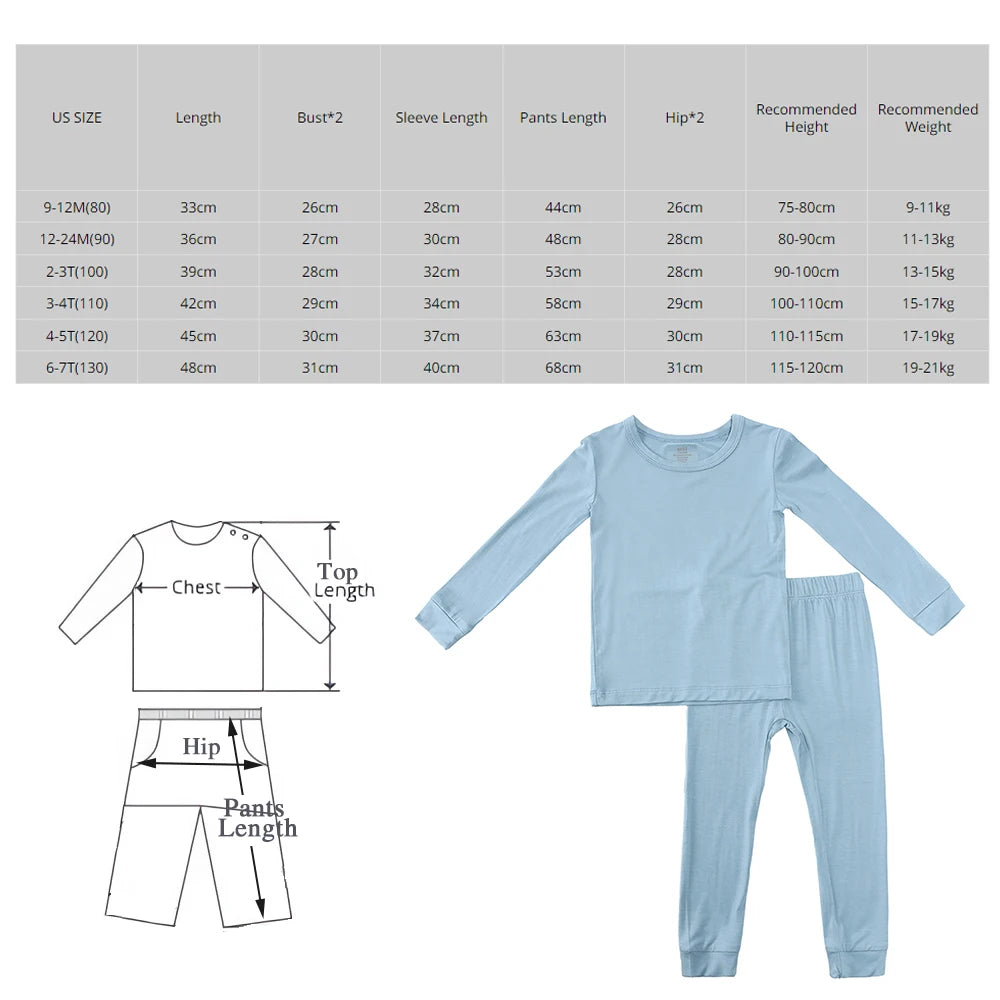 2023 Bamboo Fiber For Kids Pajamas Solid Long Sleeve Pants Breathable Sleepwear Clothes Toddler Boy Girl Loungerwear Outfits