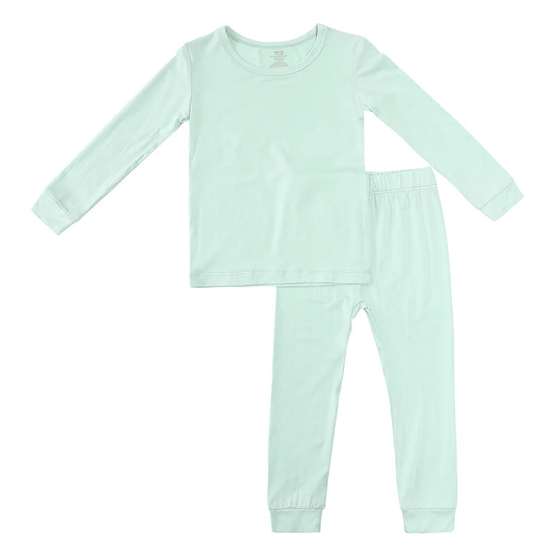 2024 Bamboo Fiber Toddler Kids Pajamas Clothes Solid Hight Elasticity Breathable Sleepwear Set For 9M-5T Boy Girl Loungewear